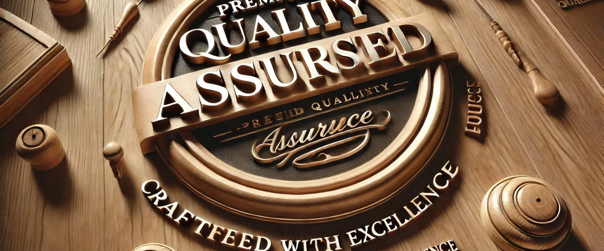 DALL·E 2024-11-11 00.37.29 - A classy, assurance-themed banner that highlights the quality and elegance of wooden products. The background uses polished wood textures with soft li